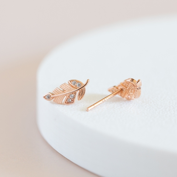 Rose Gold Foliage Studs (S925) - Only 1 left! - Picture 7 of 11
